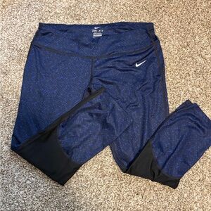 Nike Blue Heathered Dri-FIT Leggings with Black Mesh Panels
